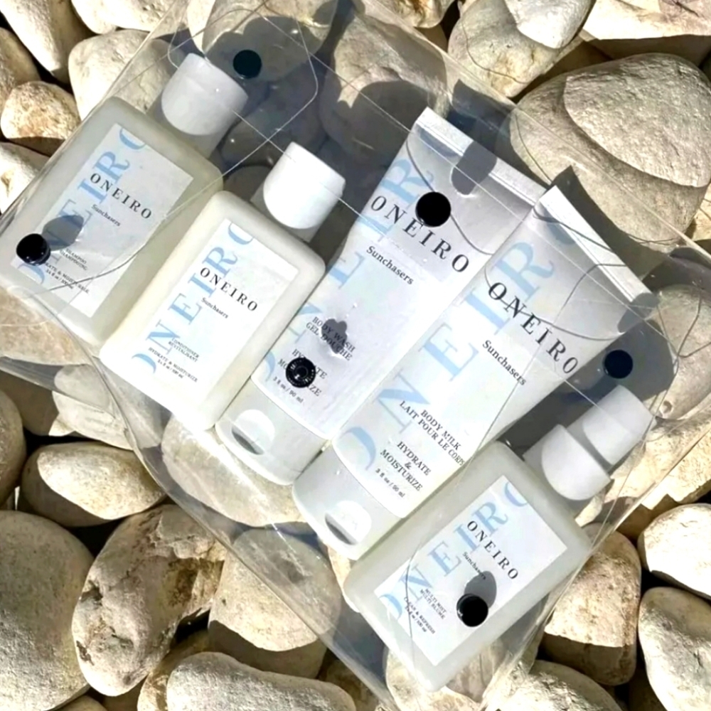 Oneiro Skincare Ready To Go All Natural Body Hair 5 Pc Bag Set TSA Ready Travel